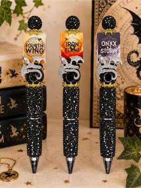 Fourth Wing Series Inspired Gun Black Rhinestone Twist Pens 🖤Pick One🖤